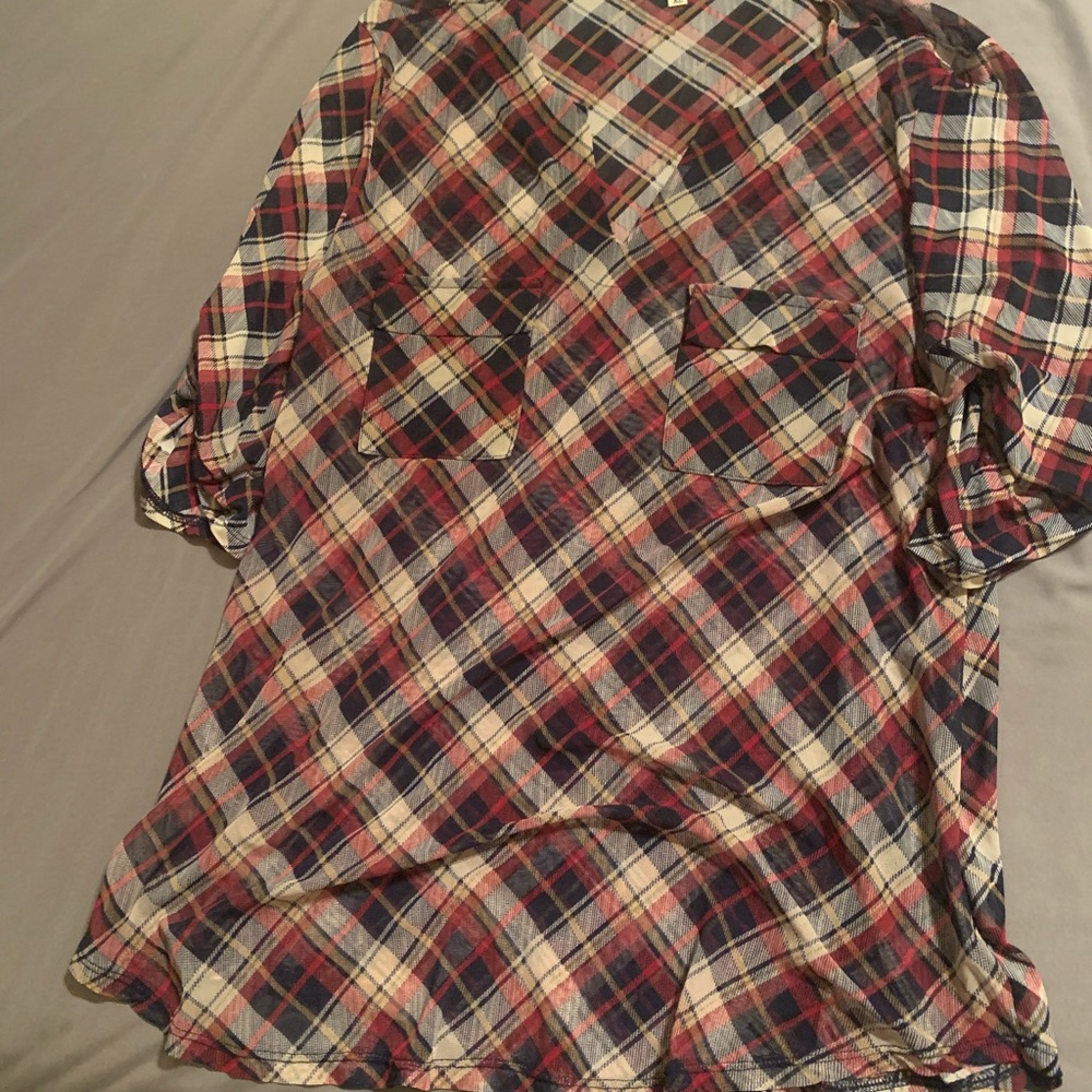 Lightweight blouse, red, blue, white, tan